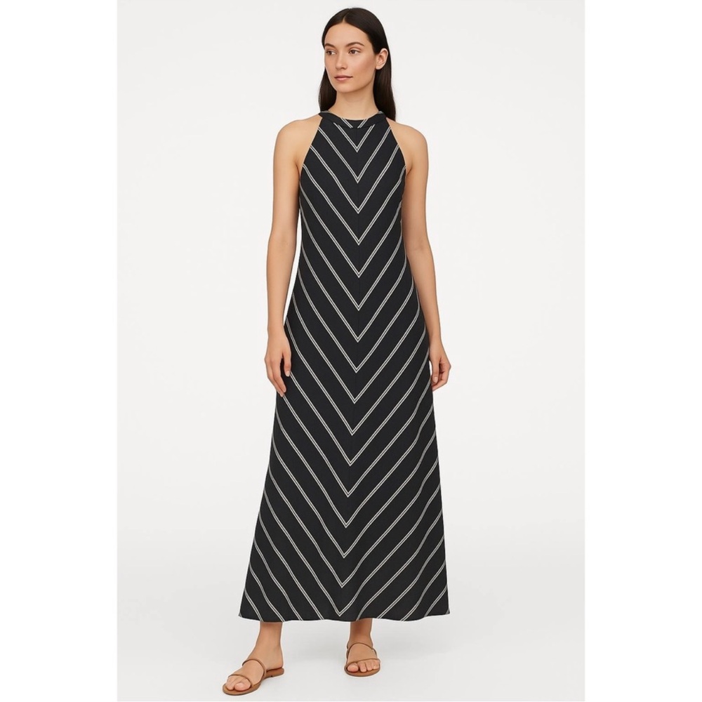 J.Crew Black Chevron Stripped Linen Maxi Dress
